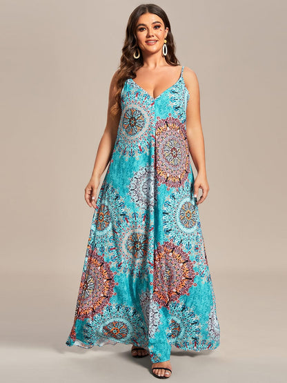 Printed Spaghetti Straps Sleeveless Wedding Guest Dress