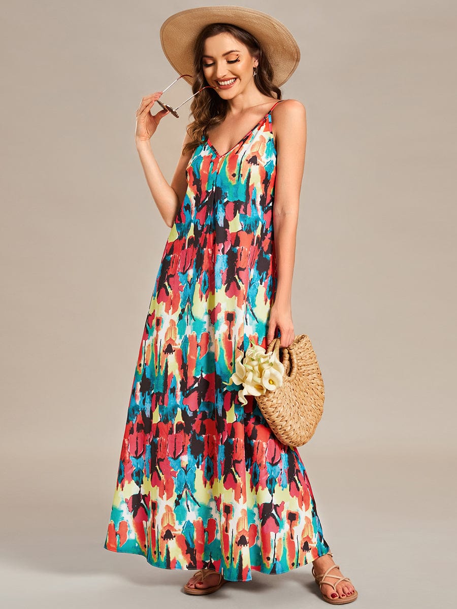 Printed Spaghetti Straps Sleeveless Wedding Guest Dress