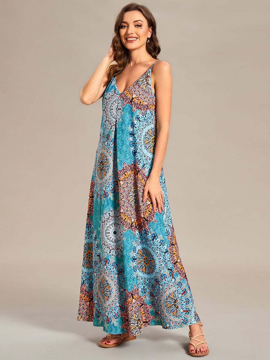 Printed Spaghetti Straps Sleeveless Wedding Guest Dress