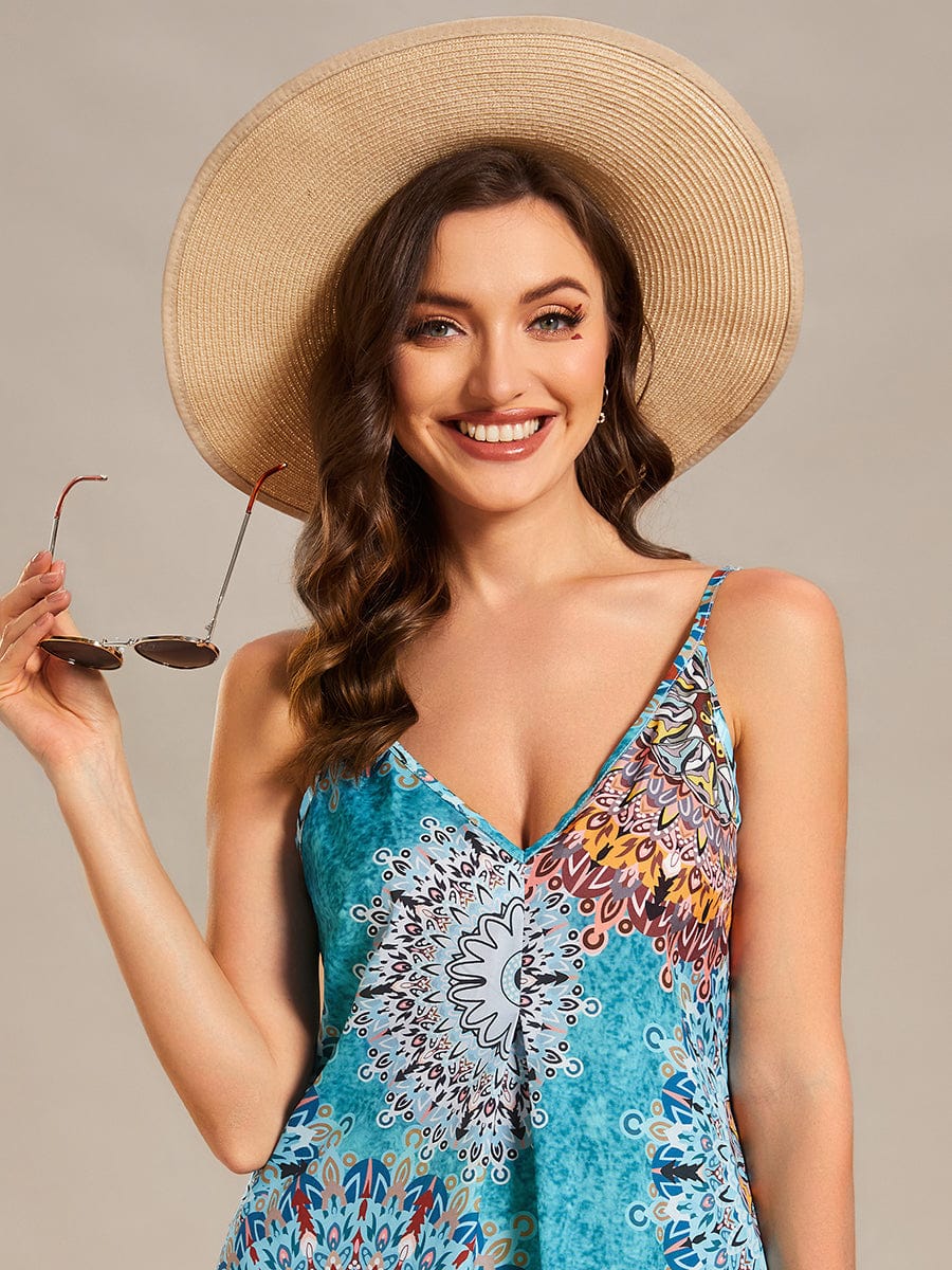 Printed Spaghetti Straps Sleeveless Wedding Guest Dress