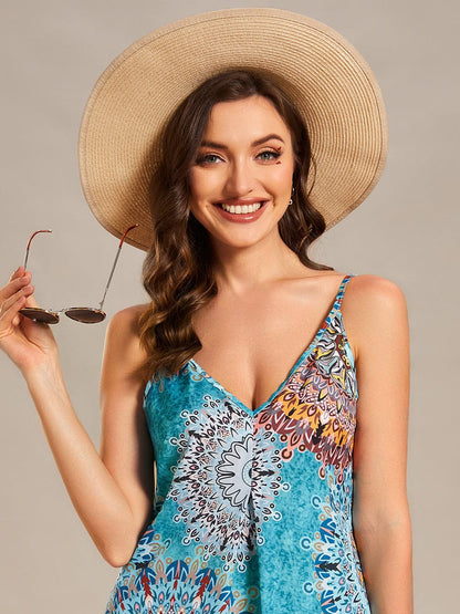 Printed Spaghetti Straps Sleeveless Wedding Guest Dress