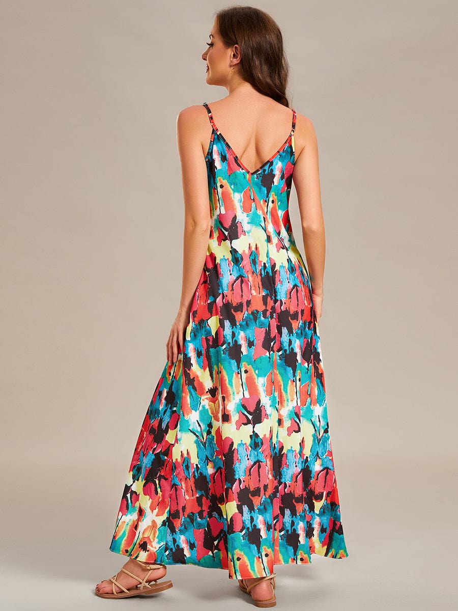 Printed Spaghetti Straps Sleeveless Wedding Guest Dress