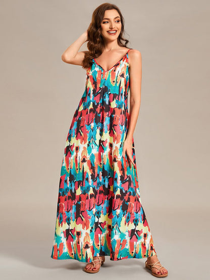 Printed Spaghetti Straps Sleeveless Wedding Guest Dress