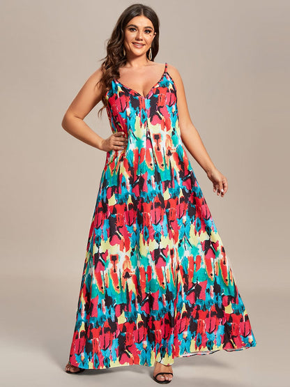 Printed Spaghetti Straps Sleeveless Wedding Guest Dress