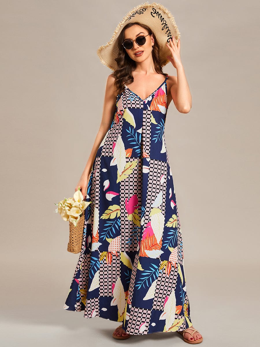Printed Spaghetti Straps Sleeveless Wedding Guest Dress