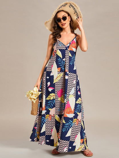 Printed Spaghetti Straps Sleeveless Wedding Guest Dress
