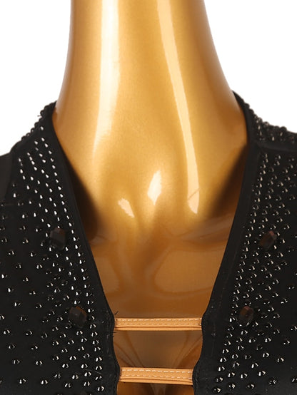Latin Dance Dress Tassel Crystals / Rhinestones Women's Performance Long Sleeve Chinlon Mesh - LuckyFash™