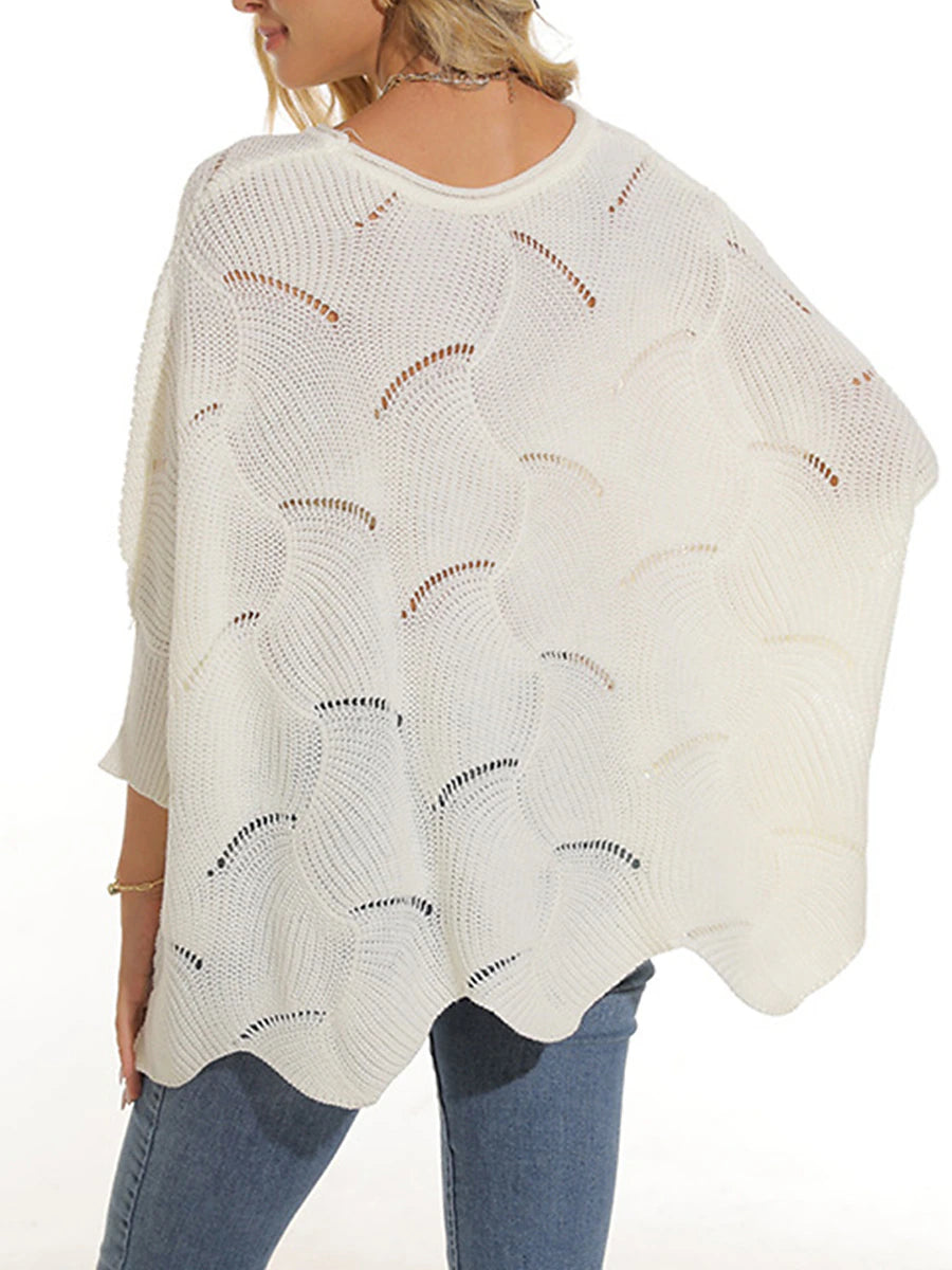 Women's Pullover Sweater Jumper Crew Neck Ribbed Knit Acrylic Hole Summer Spring Daily Going out Weekend Stylish Casual Soft 3/4 Length Sleeve Solid Color Black White Yellow S M L