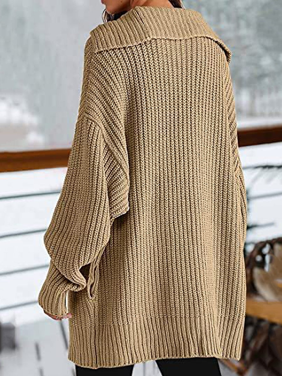 Women's Cardigan Sweater Shirt Collar Ribbed Knit Acrylic Patchwork Button Fall Winter Long Daily Going out Weekend Stylish Casual Soft Long Sleeve Solid Color Black White Yellow S M L