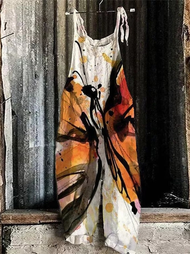 Jumpsuits for Women Print Animal Trug Life Square Neck Casual Daily Holiday Regular Fit Sleeveless Blue Purple Yellow S M L Spring Summer Fall