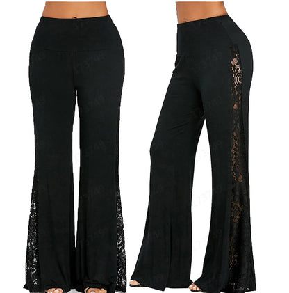 Women's Flared Pants Plus Size Polyester Plain Black Fashion Full Length Casual Weekend