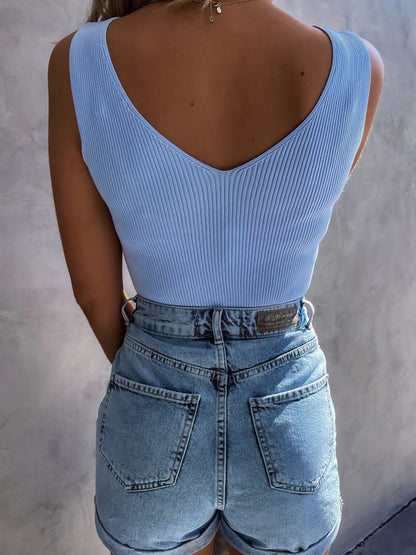 Pure Sleeveless V-Neck Casual Tank Tops