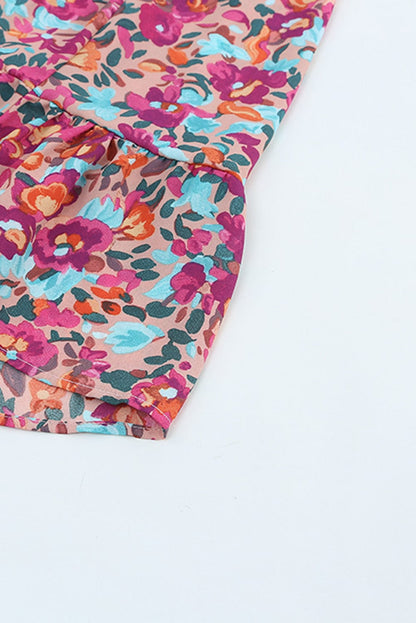 Purple Bohemian V Neck Smocked Floral Mini Dress