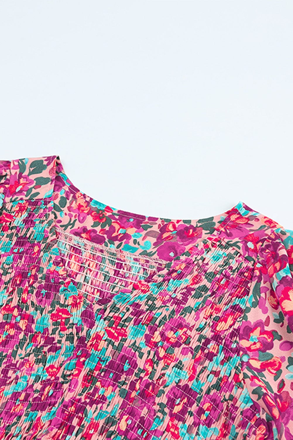 Purple Bohemian V Neck Smocked Floral Mini Dress