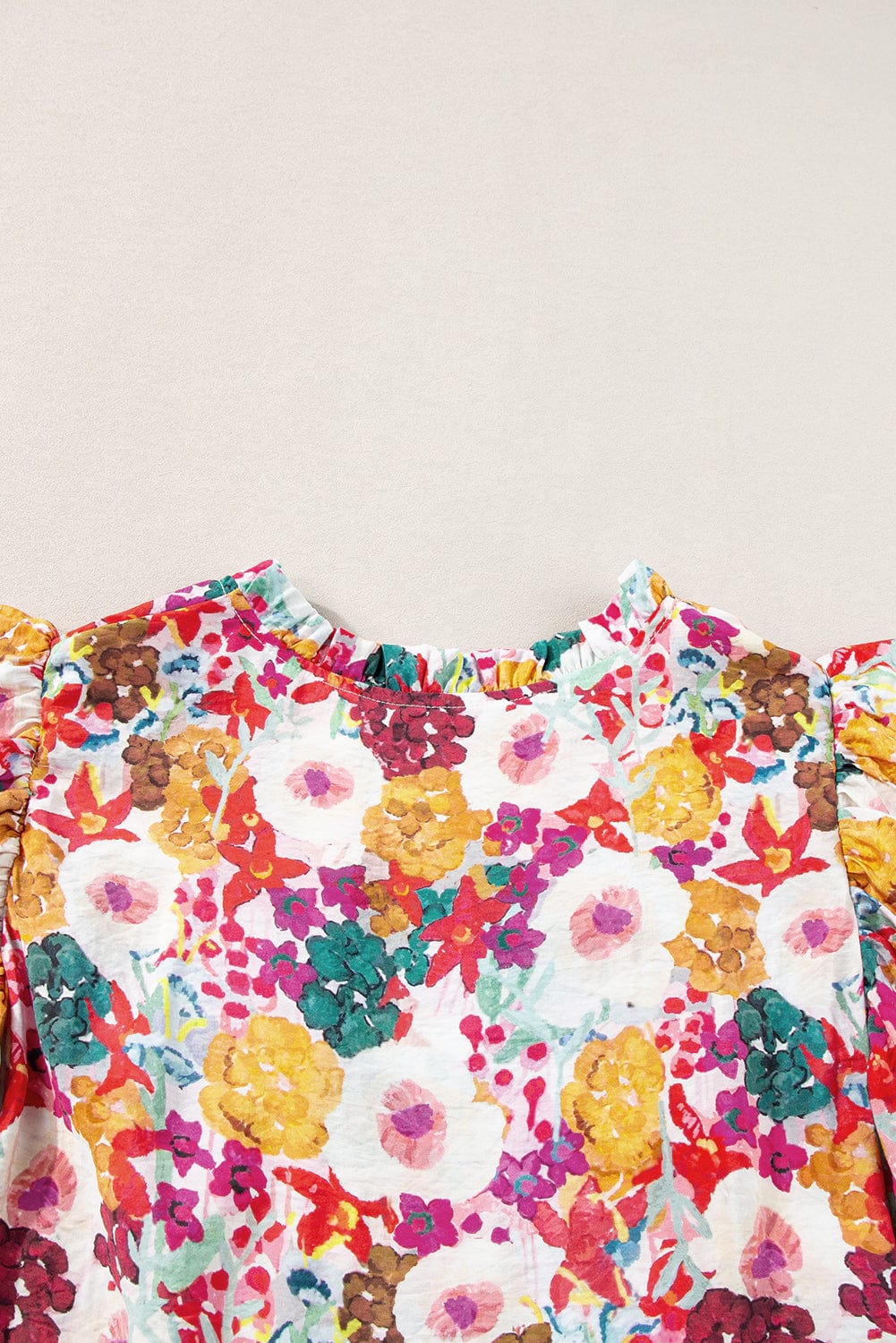 Purple Floral Flutter Sleeve Mini Dress with Split Neck