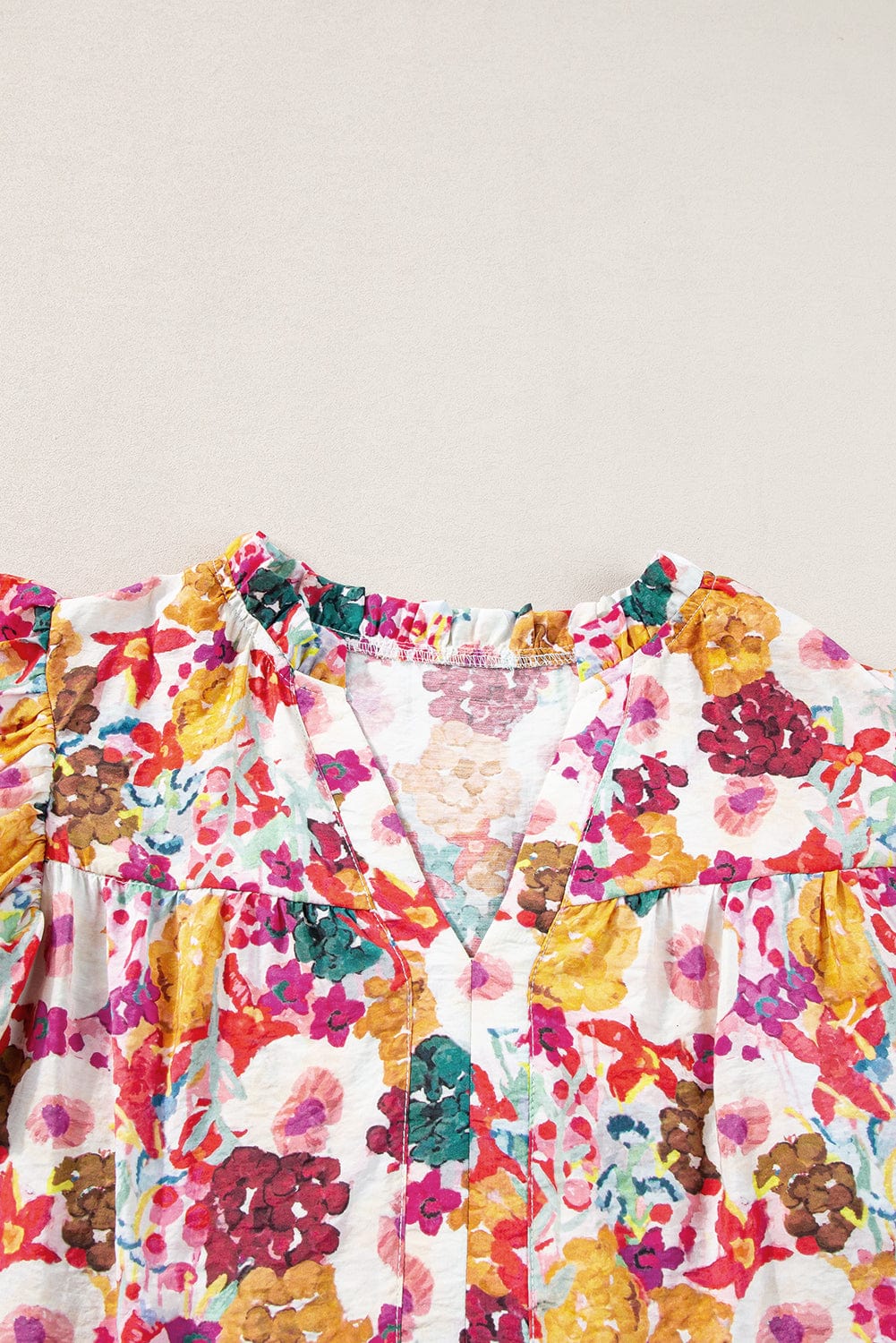 Purple Floral Flutter Sleeve Mini Dress with Split Neck