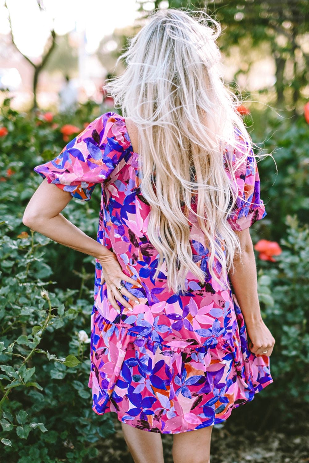 Purple Floral Print Ruffled Hem A-Line Mini Dress