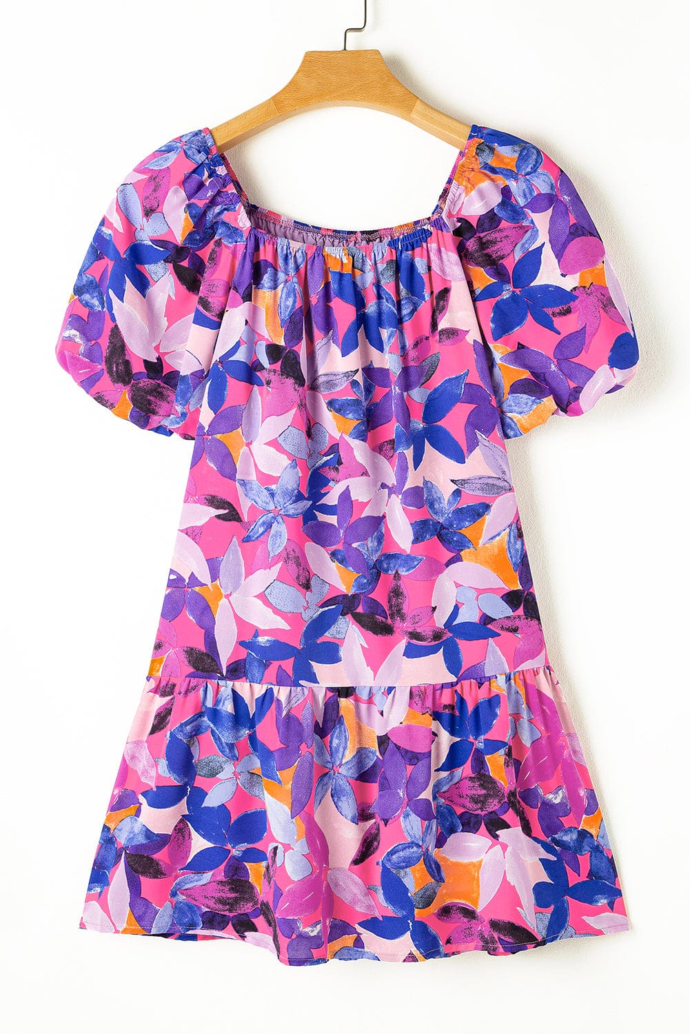 Purple Floral Print Ruffled Hem A-Line Mini Dress