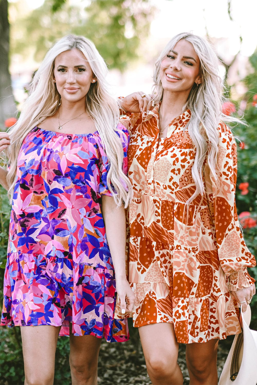 Purple Floral Print Ruffled Hem A-Line Mini Dress