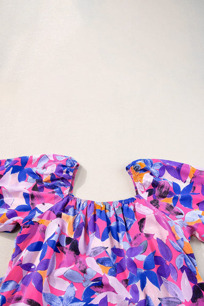 Purple Floral Print Ruffled Hem A-Line Mini Dress