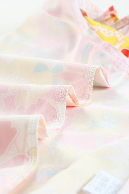 Purple Floral Ruffle Sleeve Shift Top with Stand Neck