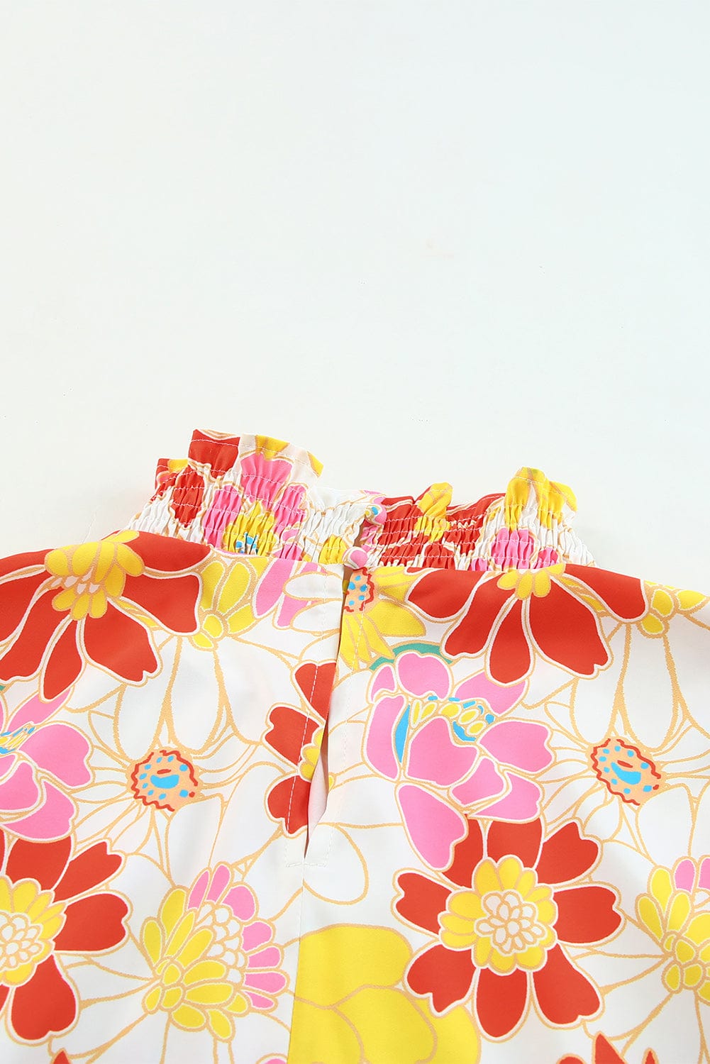 Purple Floral Ruffle Sleeve Shift Top with Stand Neck