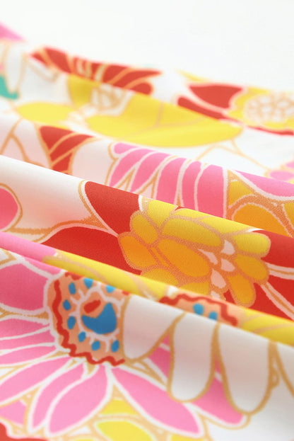 Purple Floral Ruffle Sleeve Shift Top with Stand Neck