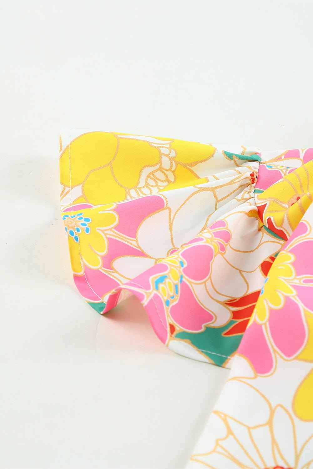 Purple Floral Ruffle Sleeve Shift Top with Stand Neck