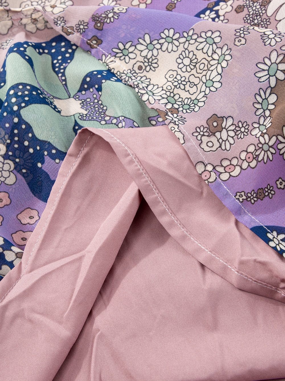 Purple Vintage Daisy Flower Puff Sleeve Ruffle Mini Dress