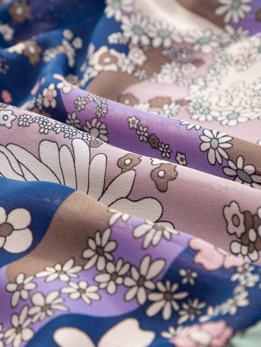 Purple Vintage Daisy Flower Puff Sleeve Ruffle Mini Dress