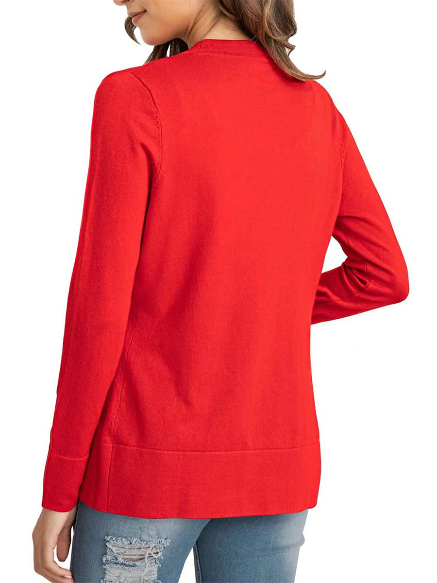 Women's Knitted Cardigan Coat Classic V Neck Long Sleeve Open Front Sweater Fall Solid Color  Cardigans Wine S M L