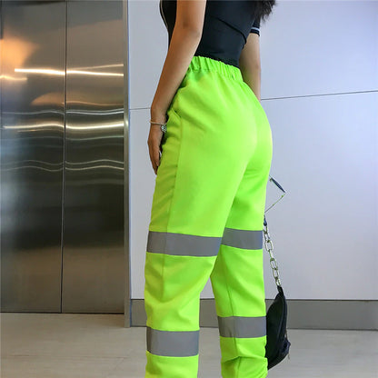 Women's Fashion Jogger Chinos Jogging Pants Side Pockets Elastic Waist Reflective Strip Ankle-Length Pants Casual Weekend Plain Comfort Mid Waist Green S M L XL