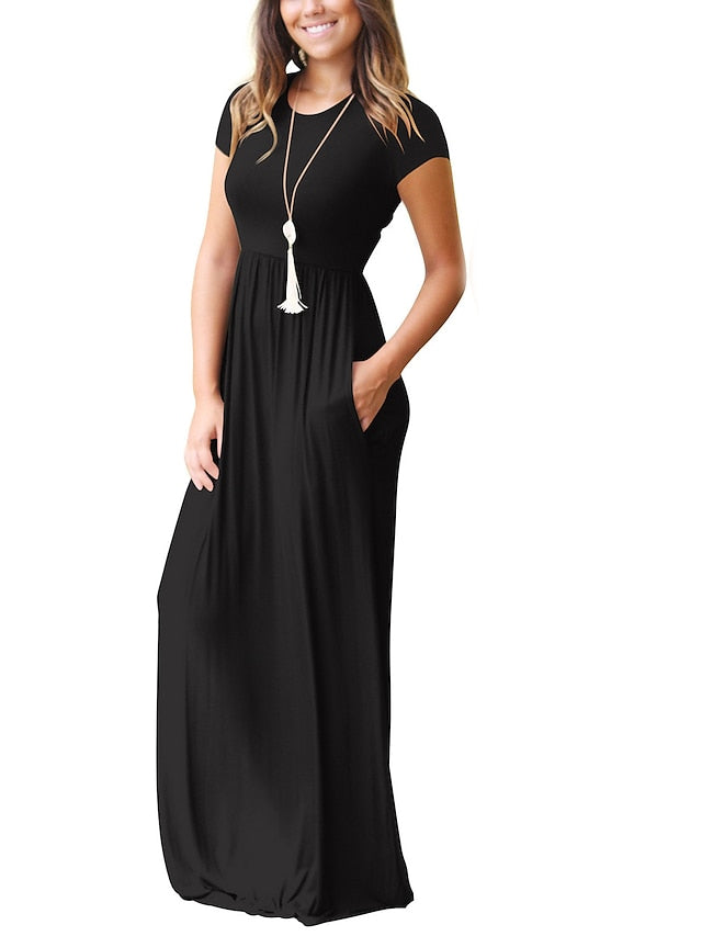 Women's Dress - T Shirt Dress Tee Dress Maxi long Dress Half Sleeve Solid Color Autumn / Fall Summer Round Neck Contemporary Casual Loose 2023 S M L XL XXL