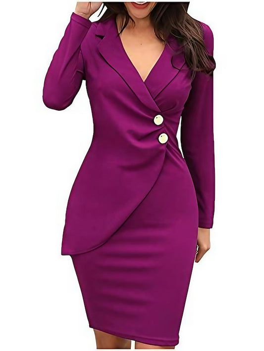 Women's Dress - Work Dress Blazer Dress Church Dress Midi Dress Black Wine Blue Long Sleeve Winter Fall Autumn V Neck Party Party Winter Dress Evening Party 2023 S M L XL 2XL 3XL