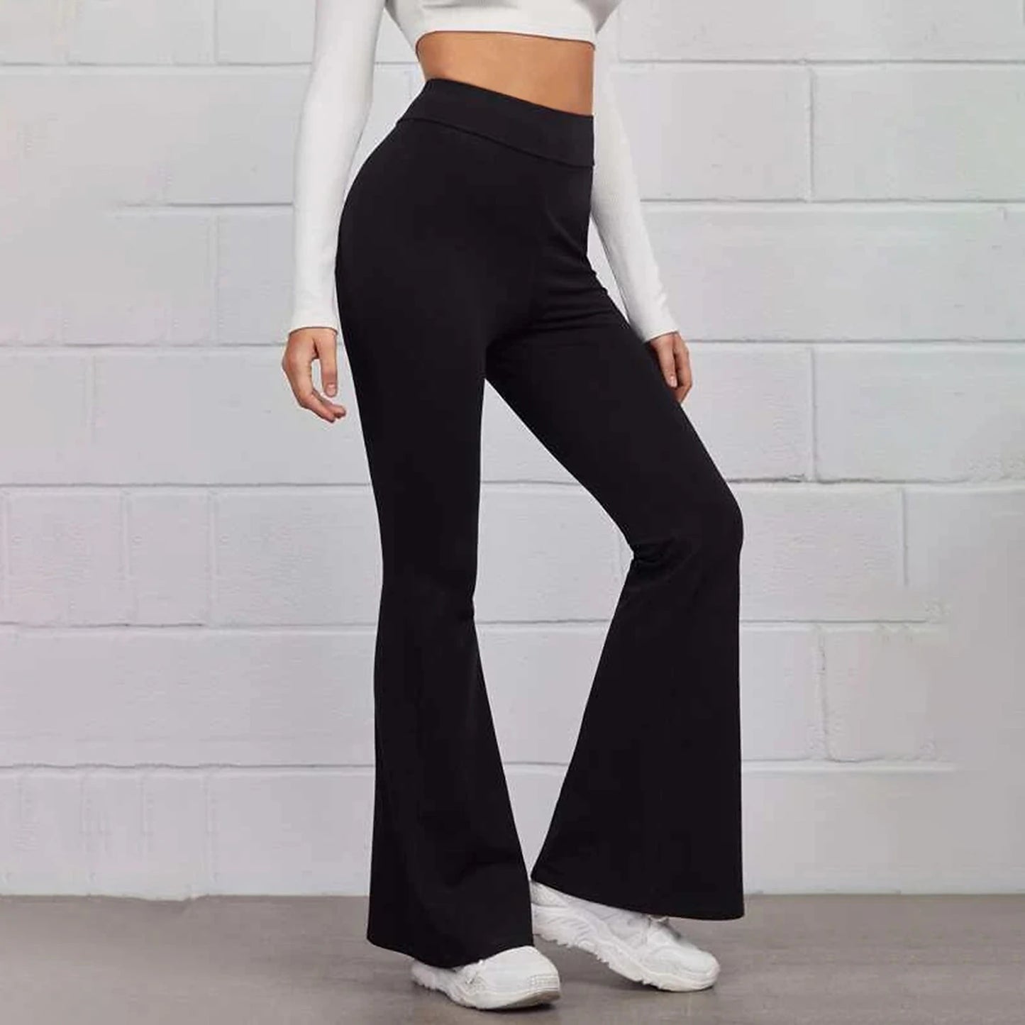 Women's Bootcut Normal Polyester Plain Black Yellow Fashion High Waist Full Length Casual Weekend Summer Spring &  Fall