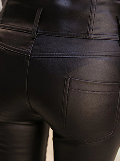 Women's Leggings PU Solid Color Black Fashion High Waist Full Length Outdoor Street Fall Winter