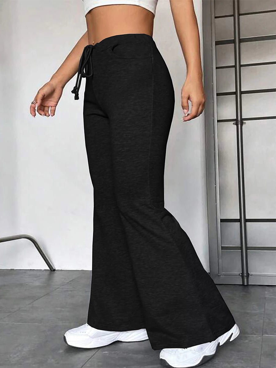 Women's Flare Polyester Plain Grey Black Active High Waist Full Length Outdoor Street Fall Winter