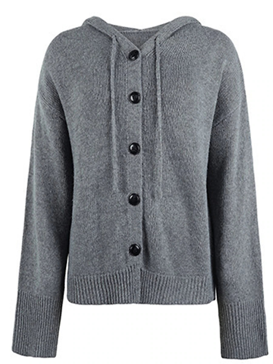 Women's Cardigan Sweater Hooded Ribbed Knit Alpaca Wool Button Fall Winter Regular Outdoor Daily Going out Stylish Casual Soft Long Sleeve Solid Color Black White Gray S M L