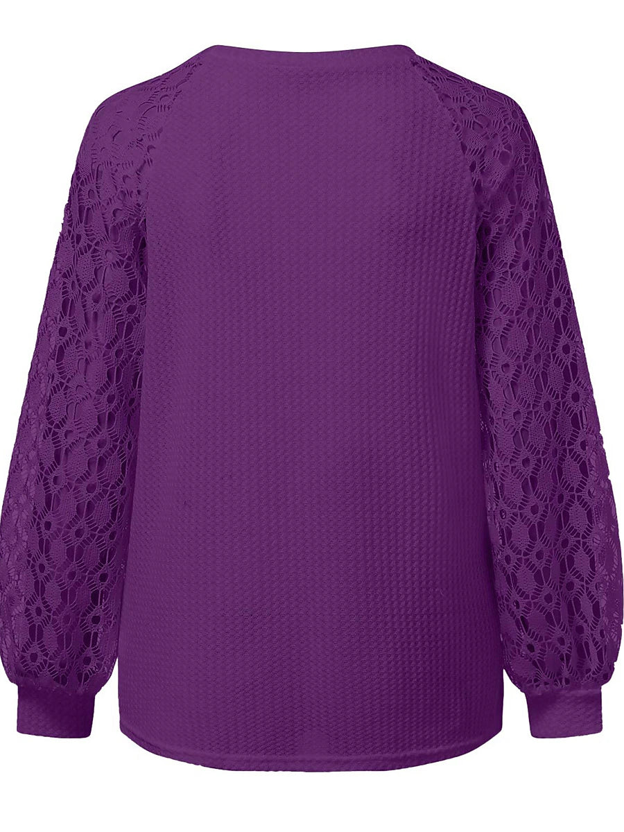 Women's Pullover Sweater Jumper Crew Neck Ribbed Knit Polyester Patchwork Summer Fall Outdoor Daily Going out Stylish Casual Soft Long Sleeve Solid Color Black Pink Navy Blue S M L