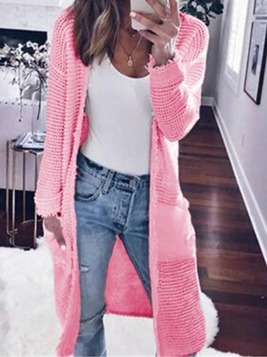 Women's Cardigan Sweater Open Front Ribbed Knit Polyester Pocket Summer Fall Long Outdoor Daily Going out Stylish Casual Soft Long Sleeve Solid Color White S M L