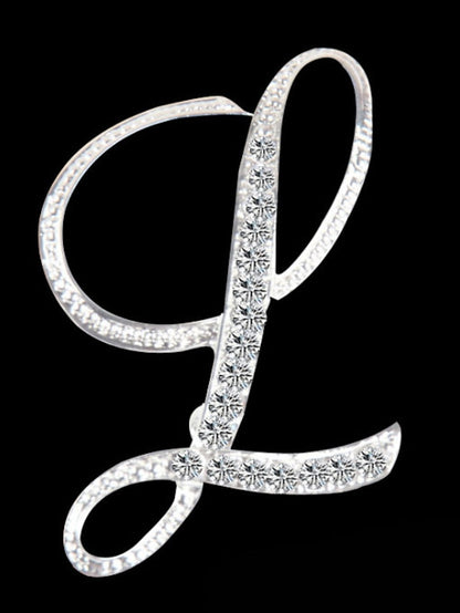 letter brooch pins initial rhinestone brooch for women crafts silvery m - LuckyFash™