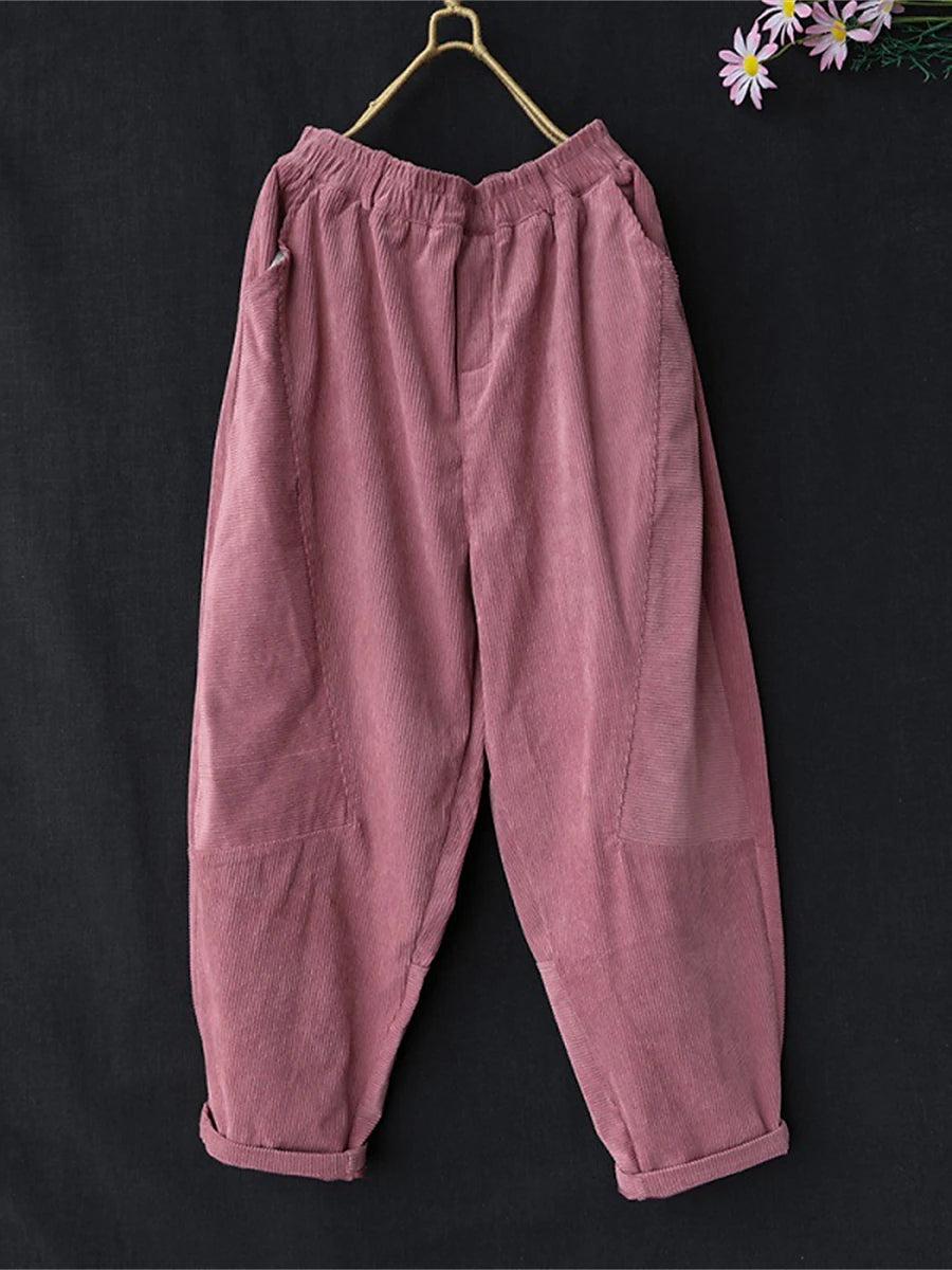 Women's Pants Trousers Corduroy Plain Black Pink Fashion High Waist Full Length Street Daily Fall Winter