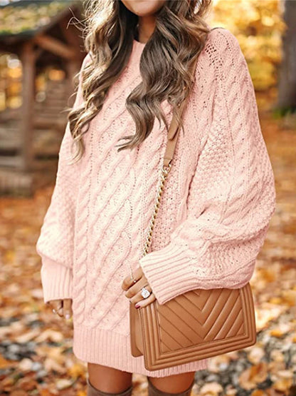 Women's Pullover Sweater Jumper Crew Neck Cable Knit Acrylic Oversized Fall Winter Regular Outdoor Daily Going out Stylish Casual Soft Long Sleeve Solid Color Black White Pink S M L