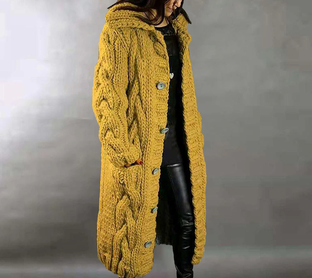 Women's Cardigan Sweater Jumper Cable Chunky Knit  Solid Color Open Front Stylish Soft Daily Going out Winter Fall Reddish brown Blue S M L / Long Sleeve / Regular Fit