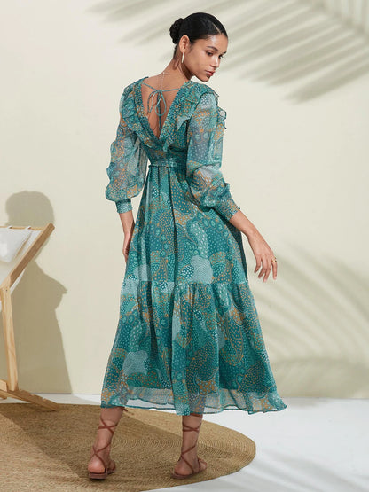 Chiffon V Neck Wedding Guest Dress, Vacation Dress