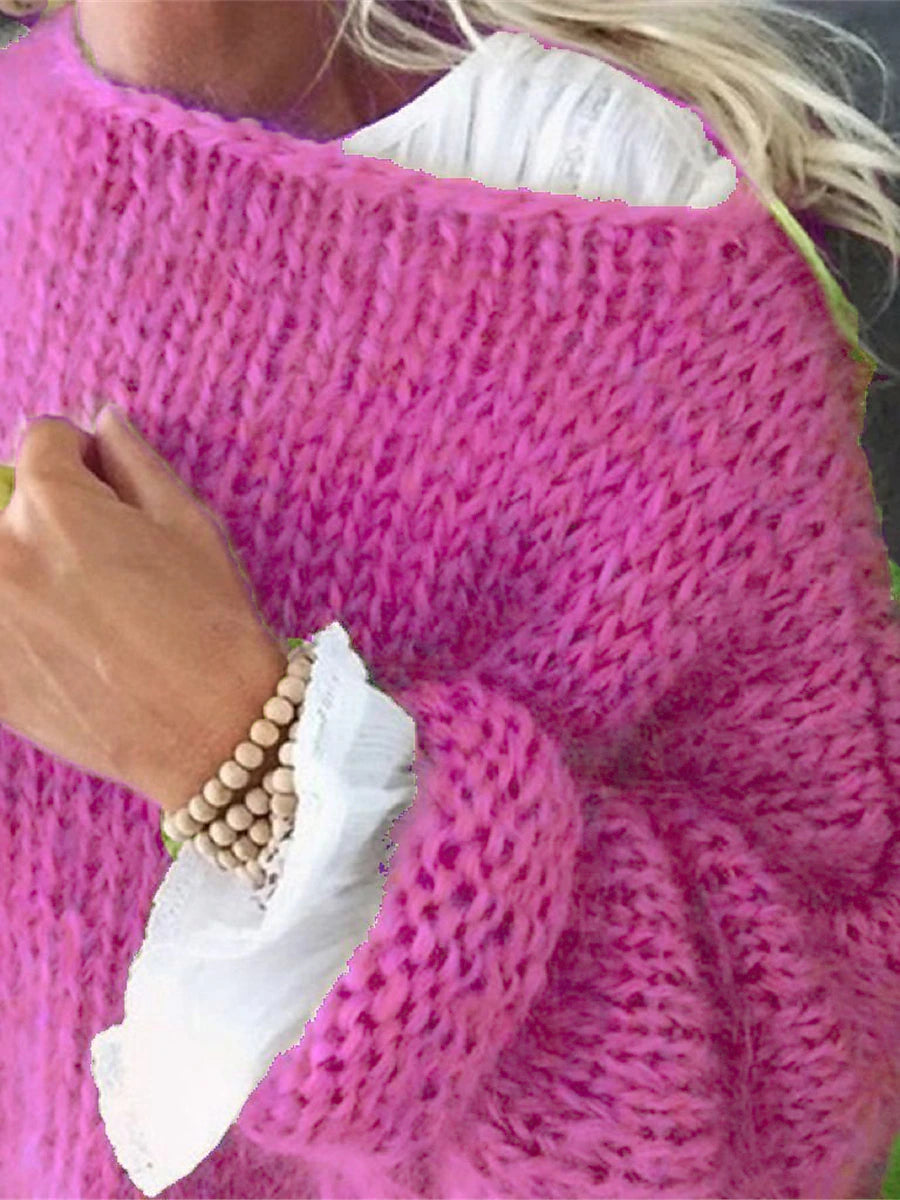 Women's Pullover Sweater Jumper Crew Neck Fuzzy Knit Acrylic Oversized Fall Winter Regular Outdoor Daily Going out Stylish Casual Soft Long Sleeve Solid Color Yellow Blue Purple S M L