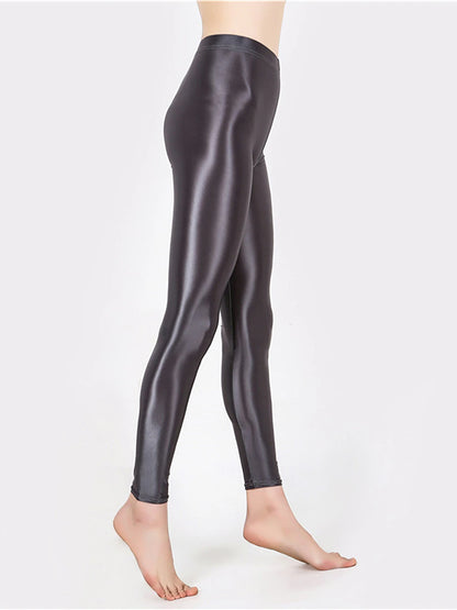 Women's Leggings Faux Leather Plain claret Robin's Egg Blue Active High Waist Ankle-Length Outdoor Yoga Fall Winter