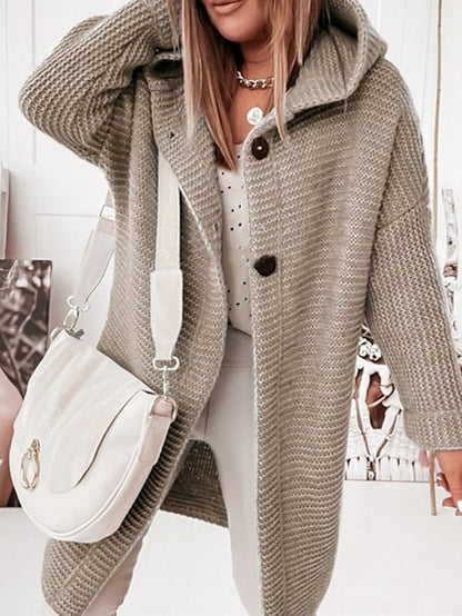 Women's Cardigan Sweater Jumper Knit Button Knitted Solid Color Hooded Stylish Casual Daily Weekend Winter Fall Green Pink S M L / Long Sleeve / Regular Fit