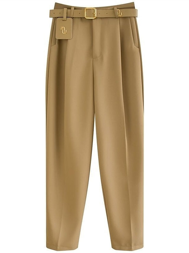 Women's Dress Pants Spandex Plain Black Khaki Fashion High Waist Ankle-Length Street Daily Fall Winter