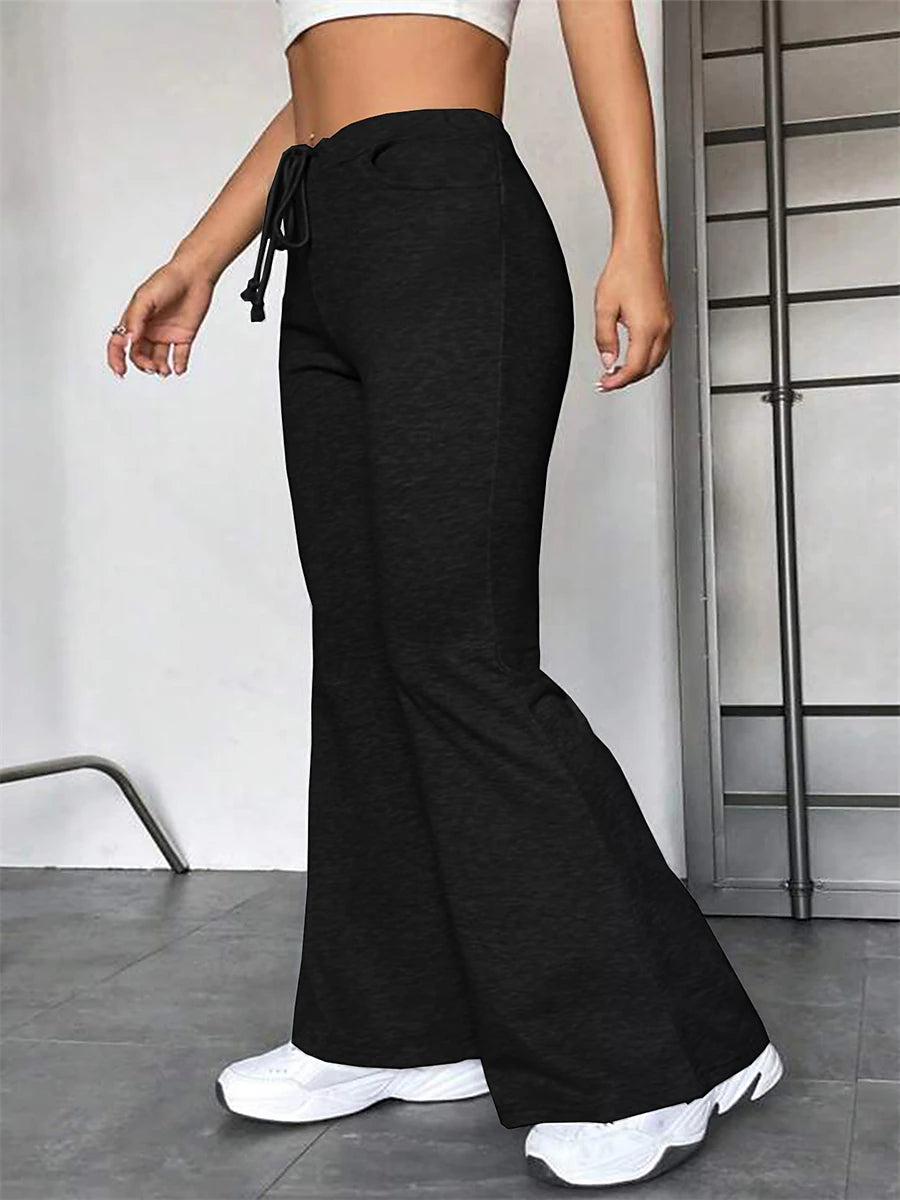 Women's Flare Leggings Polyester Solid Color Black ash-colored Fashion High Waist Full Length Sports & Outdoor Street Fall Winter